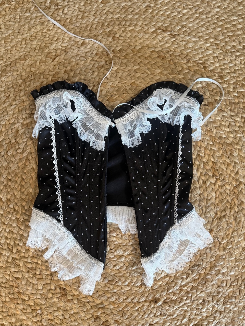 Black & White Polka Dot Lace Bandeau Corset Top